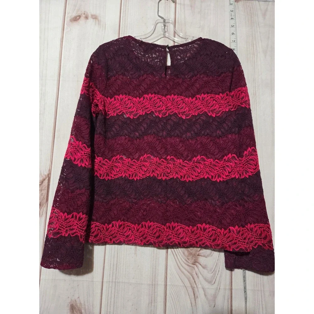 Banana Republic Womens Lace Stripe Top Burgundy Pink‎ Long Sleeve Size S Blouse